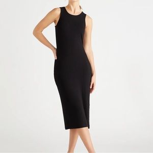 Black rib knit midi dress